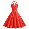 X Comércio Exterior Transfronteiriço Roupas Femininas Retrô Europeias e Americanas Sexy Gola Halter Cruzado no Peito Emagrecedor Estampado Grande Balanço Vestido Peça Única Atacado