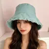 Chapéu de Pescador Liso com Borda Desfiada Lavada para Mulheres, Chapéu Bucket Casual Versátil, Moda Estilo Coreano Chapéu de Proteção Solar, Elegante e Emagrece o Rosto