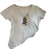 2025 Nuevo Estilo de Verano Ajustado Delgado Cuello en V Empalme de Encaje Camiseta Corta Chic de Manga Corta para Mujer Diseño de Nicho Top Corto