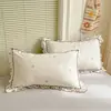 Conjunto de cuatro piezas estilo princesa clase A todo algodón funda de edredón de algodón puro encaje ropa de cama Nantong sábana de cama de dormitorio juego de tres piezas 4