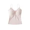 Camisole sexy e atraente de catorze cores com alças finas, torcida, com bojos removíveis e um lindo design nas costas, top curto