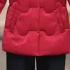 Ropa de maternidad estilo corto con chaqueta de algodón polar añadida, ropa de algodón para mujeres de mediana edad y mayores de 50 años, talla grande, ropa adelgazante, cuello alto, rojo, chaqueta acolchada de algodón festiva