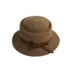 Nuevo Estilo Coreano Otoño/Invierno Estilo Hepburn Mezcla de Lana Cálido Moda Versátil Sombrero de Pescador Lazo Hace que la Cara se Vea Más Pequeña Moderno