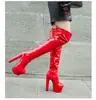 Botas de Tacón Grueso Super Tacón Alto Hasta la Rodilla para Mujer Botas de Mujer 2025 Otoño Impermeables Plataforma Rojas Talla Grande 40-46 Exportación Transfronteriza Zapatos de Mujer