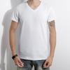 Nova camiseta masculina de manga curta Lycra Cotton cor sólida fina coreana apertada redonda V-neck camisa masculina de baixo verão atacado