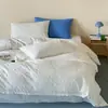Conjunto de cama de quatro peças em jacquard seersucker lavado 100% algodão, estilo simples para quarto principal, adequado para uso doméstico e pousadas, cor sólida estilo francês