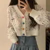 Cárdigan de punto bordado con botones de color de moda 2023 Primavera y Otoño Nueva versión coreana de viento suave suéter corto suave y ceroso abrigo de mujer