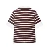 Al por mayor Primavera Nueva Moda Femenina Estilo Europeo y Americano Casual Rayas Patchwork Cuello Polo Top