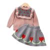 Suéter novo para outono e inverno + conjunto de saia, suéter doce de gola redonda + saia, saia de tricô para meninas, entrega em peça única