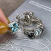 Anillo de Diamante Azul Micro-incrustado para Mujer, Anillo de Dedo Abierto Moderno, Elegante, Personalizado, Hip-hop, Desgastado, Dulce, Cool, Apilado, Anillo de Dedo de Celebridad de Internet