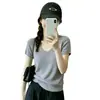 Camiseta de Tricô Manga Curta com Gola U para Mulheres, Direto da Fábrica, Estilo Coreano, Top Slim Fit, Guangzhou Shisanxing Em Estoque
