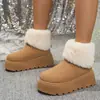 Botas de Nieve de Plataforma Baja con Suela Gruesa y Forro de Felpa para Mujeres Menudas, Moda Versátil Nueva Tendencia Invierno 2026 Botines con Adorno de Piel para Mujer