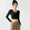 Top de yoga de malha de duas peças com mangas compridas para mulheres, novo estilo, com bojo integrado, costas bonitas, top esportivo respirável para fitness