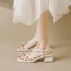 Sandalias Elegantes Estilo Hada Tacón Grueso Tira Fina para Mujer 2026 Nuevo Verano Celebridad de Internet Sandalias Romanas de una Tira con Tira para Dedo del Pie