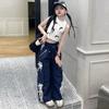 Traje de verano para niñas 2024 Nuevo Chaleco de lazo a la moda estilo coreano para niñas Conjunto de dos piezas