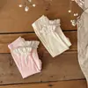 Calça Comprida Nervurada Vazada Estilo Ins de Verão para Bebês e Crianças Pequenas, com Barra Flare e Acabamento em Renda Flor de Ameixa para Passeios de Princesa de Meninas