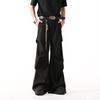 Pantalones Negros Plisados Tridimensionales con Abertura de Estilo Americano Cleanfit de Pierna Ancha para Hombres y Mujeres