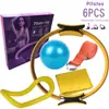 Set de Aro de Pilates Numbwin, incluyendo seis piezas: anillo de yoga, banda de estiramiento, banda de resistencia de látex, pelota de yoga de 25 cm y una caja de regalo colorida