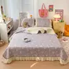 Conjunto de colcha de renda francesa de luxo, quatro peças, design A/B dupla face, colcha acolchoada espessa, fronha e capa de edredom, para cama de casa
