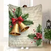 Bestseller transfronterizo de Amazon: Manta de franela roja de frutas navideñas, copos de nieve y ciervos, manta suave para el hogar en vacaciones