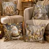 Fronha de Natal dourada transfronteiriça com estampa digital, apresentando designs de renas de Natal e boneco de neve, para sofás da sala de estar e ocasiões festivas