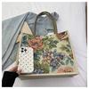 Bolso Tote de Lino Moda Gran Capacidad Bolso de Algodón y Lino Nuevo Flor Commuter Estudiantes Universitarios Bolso de Hombro Versátil Bolso de Mano