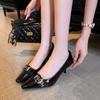 Novedades de Agosto~ Elegantes Zapatos de Tacón Alto Stiletto con Hebilla de Cuero y Punta Fina en Charol, Sexys y Impresionantes, Tacones Altos Cómodos
