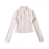 Top Deportivo de Yoga y Fitness Estilo Chica Caliente Estilo Americano Nuevo para Primavera y Otoño 2026 Chaqueta de Manga Larga con Cuello Alto y Cremallera Corta para Mujer