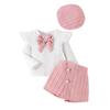 Traje de Bebé Europeo y Americano Transfronterizo de Otoño e Invierno, Conjunto de Tres Piezas de Top de Manga Volante con Rayas Pitillo, Pajarita y Sombrero de Copa, Falda