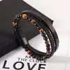 Pulsera de ojo de tigre azul natural multicapa para comercio electrónico transfronterizo de Amazon, cuerda de mano de cuero tejida a mano para hombre, en stock, venta al por mayor