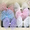 Pasador de Malla Estéreo con Lazo de Perlas Todo Fósforo Temperamento Princesa Clip Superior para el Cabello Accesorios para el Cabello de Niñas para Espectáculo Escénico