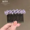 Pente de cabelo de cristal roxo claro elegante, estiloso e sofisticado, pente versátil para franja lateral, novo acessório de cabelo pente invertido estilo coreano