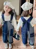 Bei Ke Fei Primavera Outono Estilo Coreano Roupas Infantis Meninas Outono Novo Estilo Macacão Jeans Macio Calças Compridas Calças Irregulares Color Block Médio