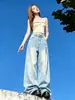 Jeans Feminino Tendência Carpa 2026 Outono Novo Design Moda Workwear Cintura Alta Solto Reto Longo