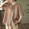 Vestido de Mujer Estilo Nacional Color Lino Ramio Camisa de Mujer Holgada Manga Corta Floral Delgado Nuevo Estilo Chino Camisa de Mujer talla extra Top