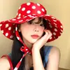 Sombrero de Pescador Rojo con Puntos y Atar para Mujer, Protección Solar UV de Verano, Ala Ancha para Sombrear, Sombrero de Sol para Exteriores