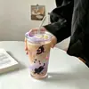 Taza de Vidrio Estilo INS Alta Apariencia Taza de Agua Taza con Popote Gran Capacidad Taza para Jugo Leche con Tapa Taza de Café para el Hogar
