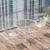 Conjunto de Mesa e Cadeiras Pequenas para Varanda de Três Peças Mesa e Cadeiras de Chá para Lazer Mesa e Cadeiras Externas Mesa Dobrável de Vidro Branco para Pátio Externo