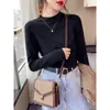 Camiseta Interior de Cuello Medio Alto para Mujer, Manga Larga, Primavera Otoño, Ropa Interior, Suéter Versátil, Delgado, Blanco, Holgado, Elegante, Top de Punto