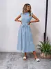 Moda Femenina Transfronteriza Europea y Americana de Amazon 2026 Nuevo Estilo de Verano Vestido con Mangas Volantes y Textura de Lazo