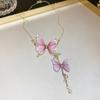 Collar de borla de mariposa de tul con perlas incrustadas de diamantes Corea del Sur moda nueva cadena para la clavícula lujo ligero alta gama sentido collar venta al por mayor