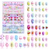 Conjunto de 120 peças de adesivos divertidos e fofos para nail art infantil, com designs de desenhos animados e pontas de unhas postiças para meninas