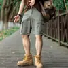 Bermuda de Trabalho Lavada Vintage Desgastada Casual Verão Solta Algodão Masculina Bermuda de 5 Pontos Cor Sólida Bermuda de Comprimento Médio Bermuda de Cinco Pontos