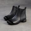 Jiezu 2025 Inverno Novo Couro Genuíno Camada Superior Forro de Lã Quente Estilo Retrô Sapatos de Algodão Femininos Roupa de Trabalho Zíper Lateral Botas Curtas