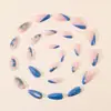 Uñas postizas azules con purpurina en forma de ojo de gato y mariposa de resina 3D desmontables con cuentas de acero