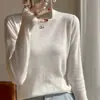 Camisa de mujer con cuello alto, sencilla, de color liso, de lana peinada, holgada, adelgazante, básica, de punto fino, de manga larga, para primavera y verano