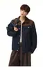 Jaqueta Jeans Patchwork de Veludo com Cor Contrastante Lapela Outono Novo Estilo Retrô Americano Quente High Street Costura Contrastante Roupa de Trabalho Outerwear