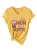 Mitad mamá mitad café Estación independiente de deseos de Amazon moda versátil elegante camiseta de mujer con cuello en V de manga corta