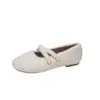 Otoño/Invierno 2025 Nuevos Zapatos Planos para Mujer Talla Grande Estilo Francés Perla Chanel Boca Baja Zapatos de Felpa Mary Jane con Pelo