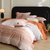 Conjunto de Quatro Peças em Algodão Penteado Estilo Nórdico Estampa Listrada Acolchoado Algodão Puro Saia de Cama Quente Conjunto de Roupa de Cama Outono/Inverno